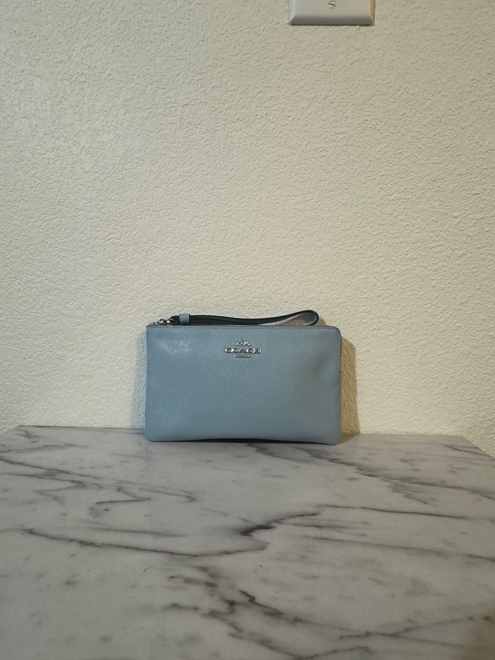Coach Powder Blue Leather Wristlet Clutch